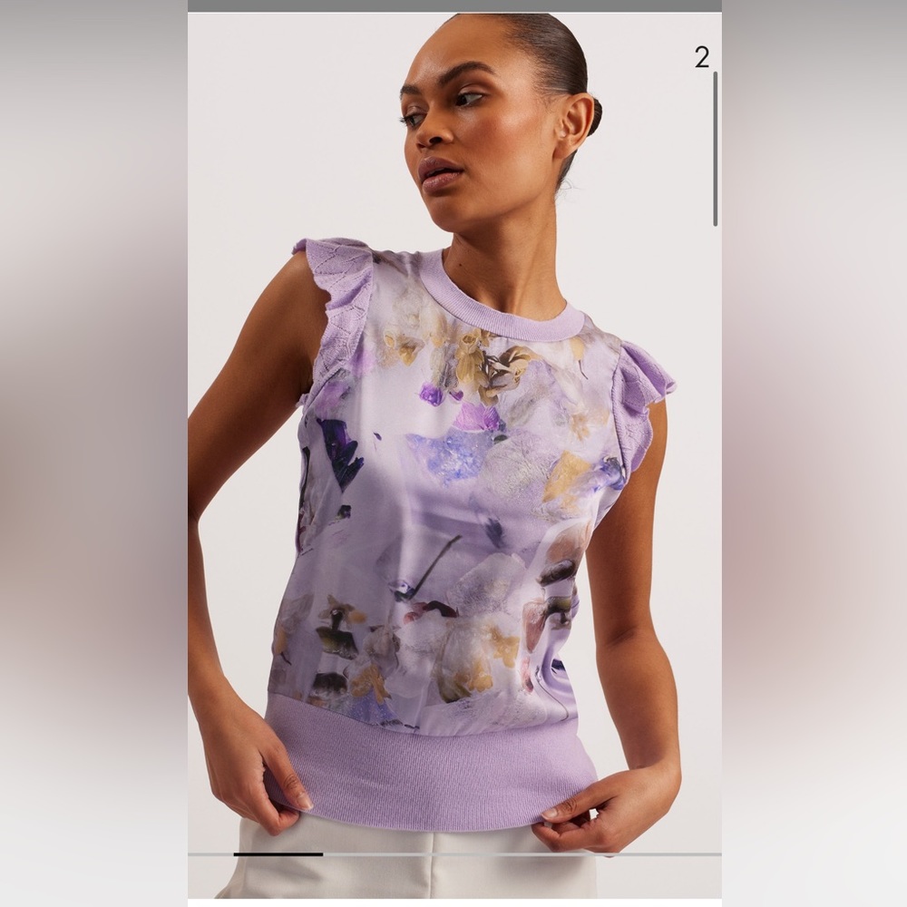 Ted Baker London Lilac Floral Cap-Sleeve Knit Top